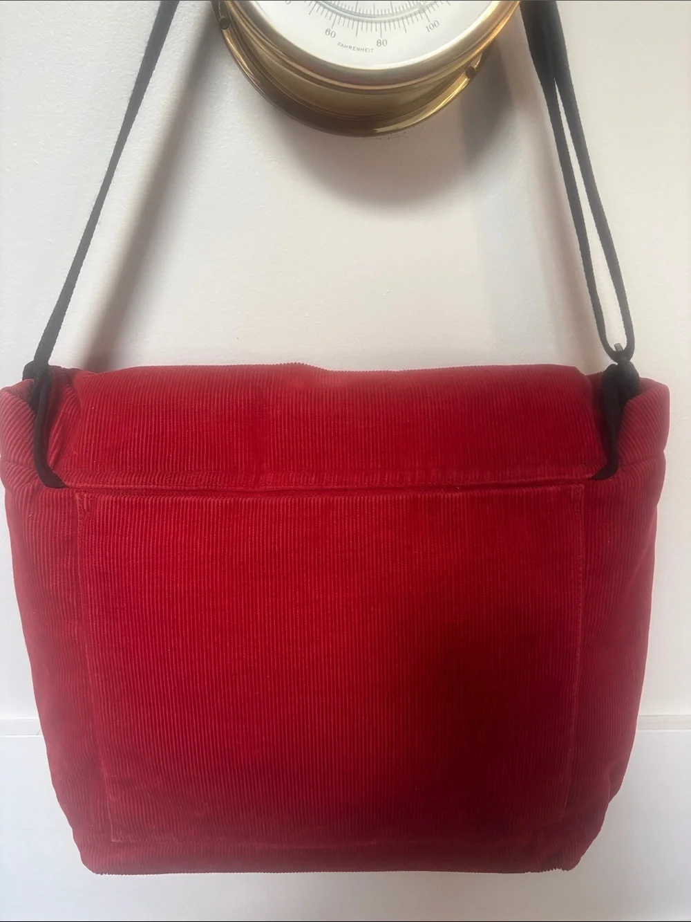 kate spade Red Corduroy Messenger Bag with Black Trim